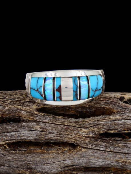 Turquoise and Opalite Inlay Ring, Size 9 1/2 - PuebloDirect.com
