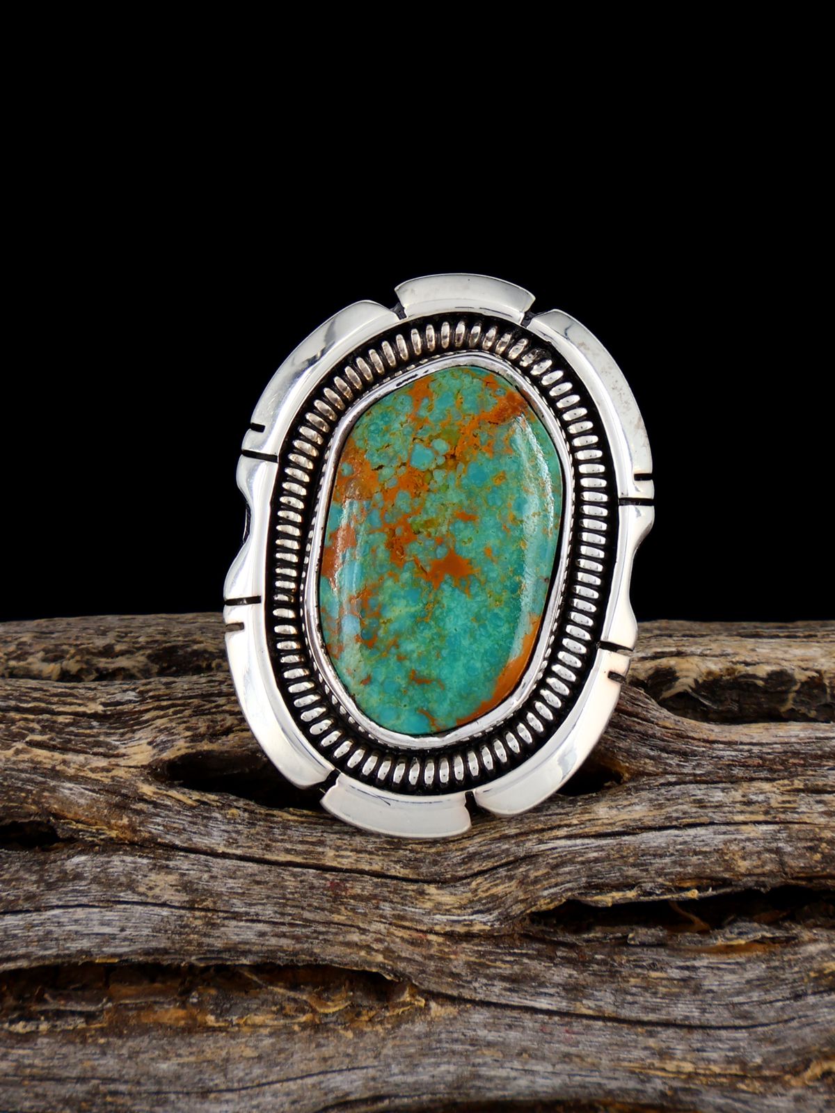 Navajo Sterling Silver Tyrone Turquoise Ring, Size 5 1/2 - PuebloDirect.com