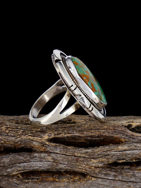 Navajo Sterling Silver Tyrone Turquoise Ring, Size 5 1/2 - PuebloDirect.com