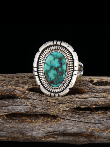 Navajo Turquoise Ring, Size 8 1/4 - PuebloDirect.com