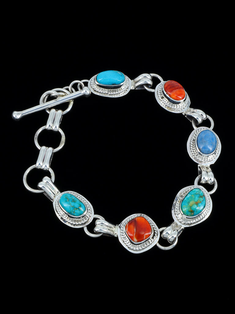 Native American Spiny Oyster and Turquoise Link Bracelet - PuebloDirect.com