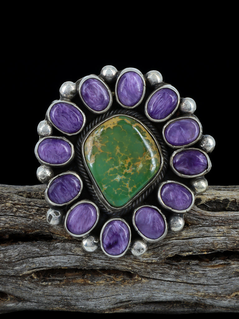 Adjustable Navajo Charoite and Royston Cluster Ring - PuebloDirect.com