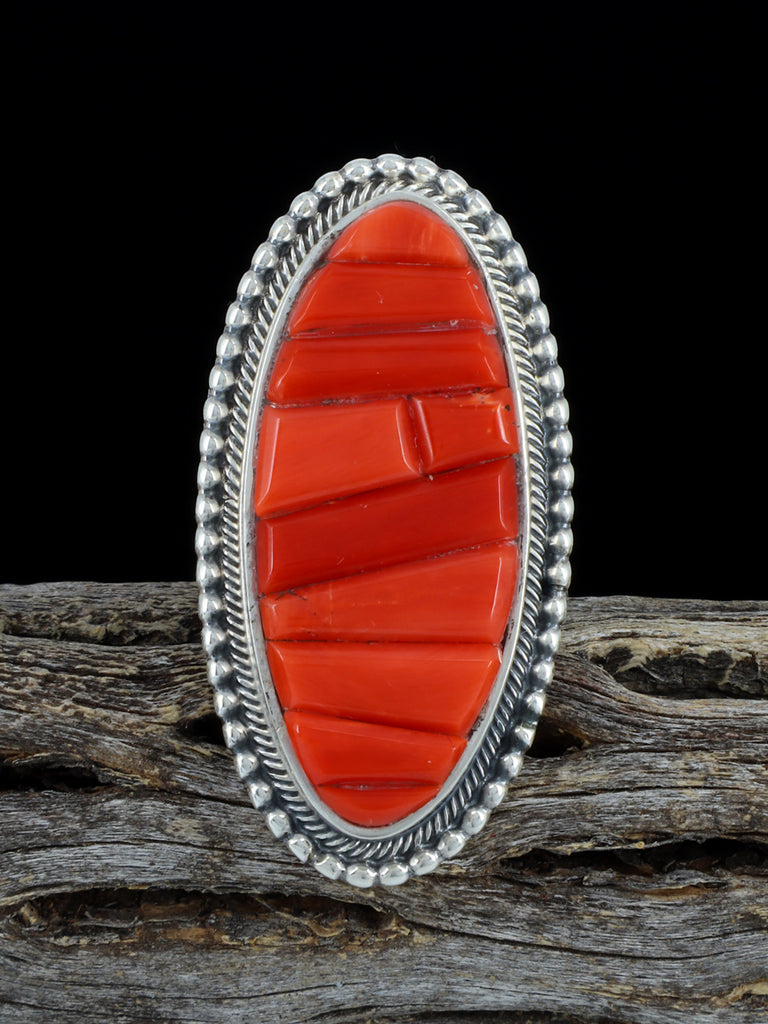 Natural Coral Cobblestone Inlay Ring, Size 7 1/2 - PuebloDirect.com