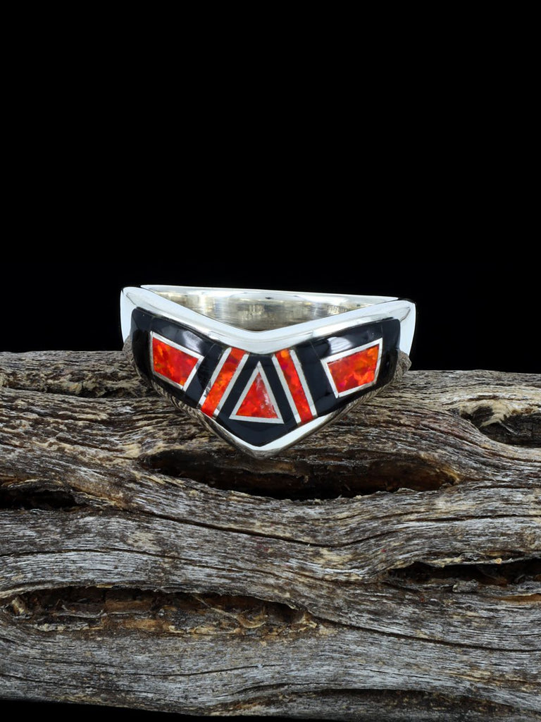 Navajo Red Opalite Inlay Ring, Size 8 1/2 - PuebloDirect.com