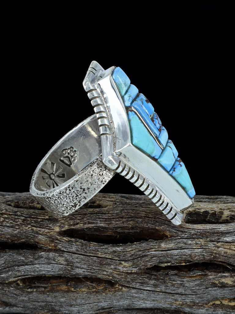 Golden Hill Turquoise Inlay Sterling Silver Ring, Size 9 1/2 - PuebloDirect.com