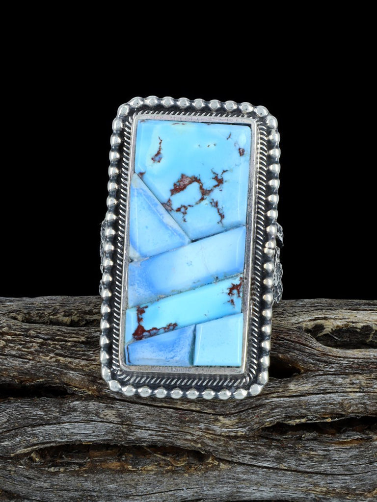 Golden Hill Turquoise Inlay Sterling Silver Ring, Size 8 1/2 - PuebloDirect.com