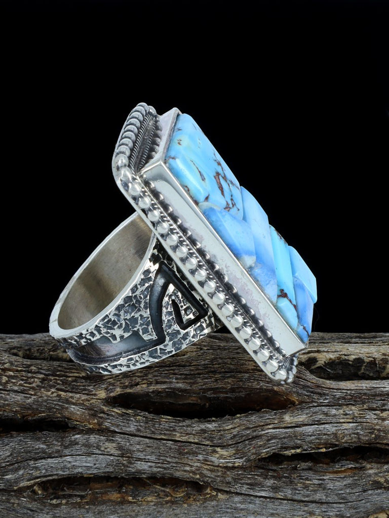 Golden Hill Turquoise Inlay Sterling Silver Ring, Size 8 1/2 - PuebloDirect.com
