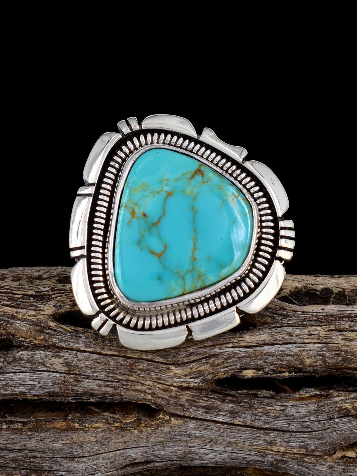 Navajo Sterling Silver Tyrone Turquoise Ring, Size 8 - PuebloDirect.com