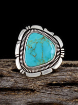 Navajo Sterling Silver Tyrone Turquoise Ring, Size 8 - PuebloDirect.com