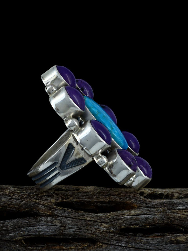 Kingman Turquoise and Charoite Cluster Ring, Size 9 - PuebloDirect.com
