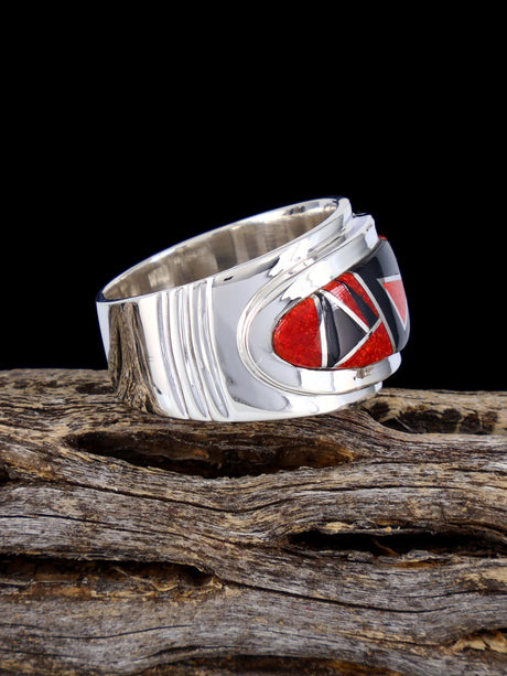 Opalite and Black Jade Inlay Ring Size 9 1/2