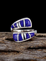 Adjustable Lapis Inlay Ring, Size 6+