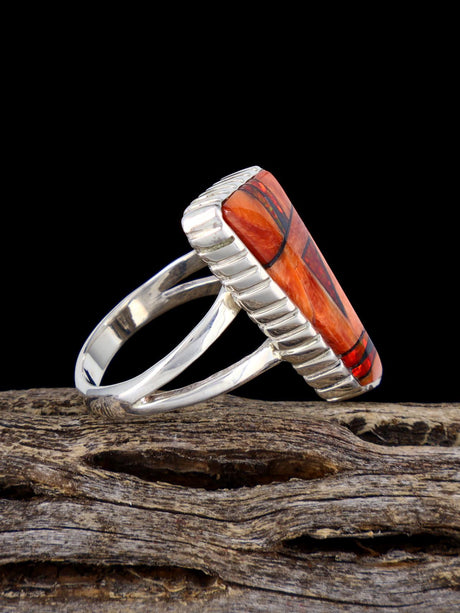 Navajo Spiny Oyster and Opalite Inlay Ring, Size 8 1/2