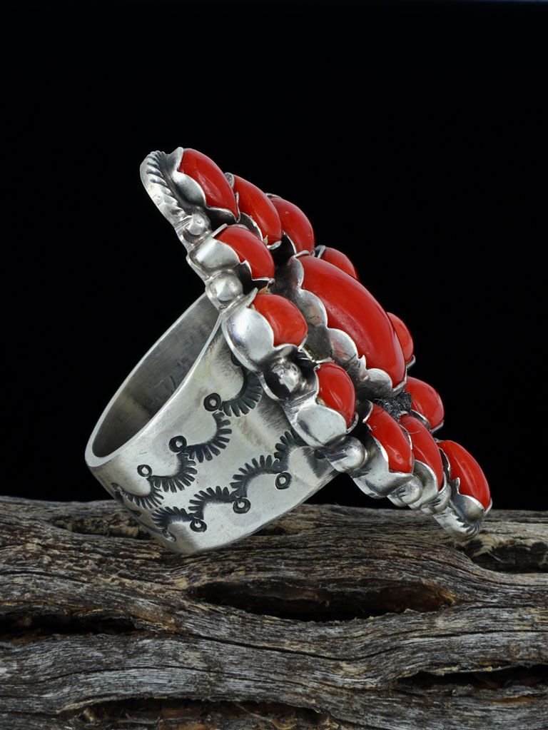 Natural Coral Sterling Silver Ring, Size 8 - PuebloDirect.com