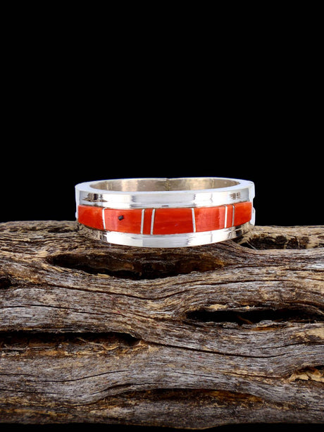 Navajo Coral Inlay Ring, Multiple Sizes - PuebloDirect.com
