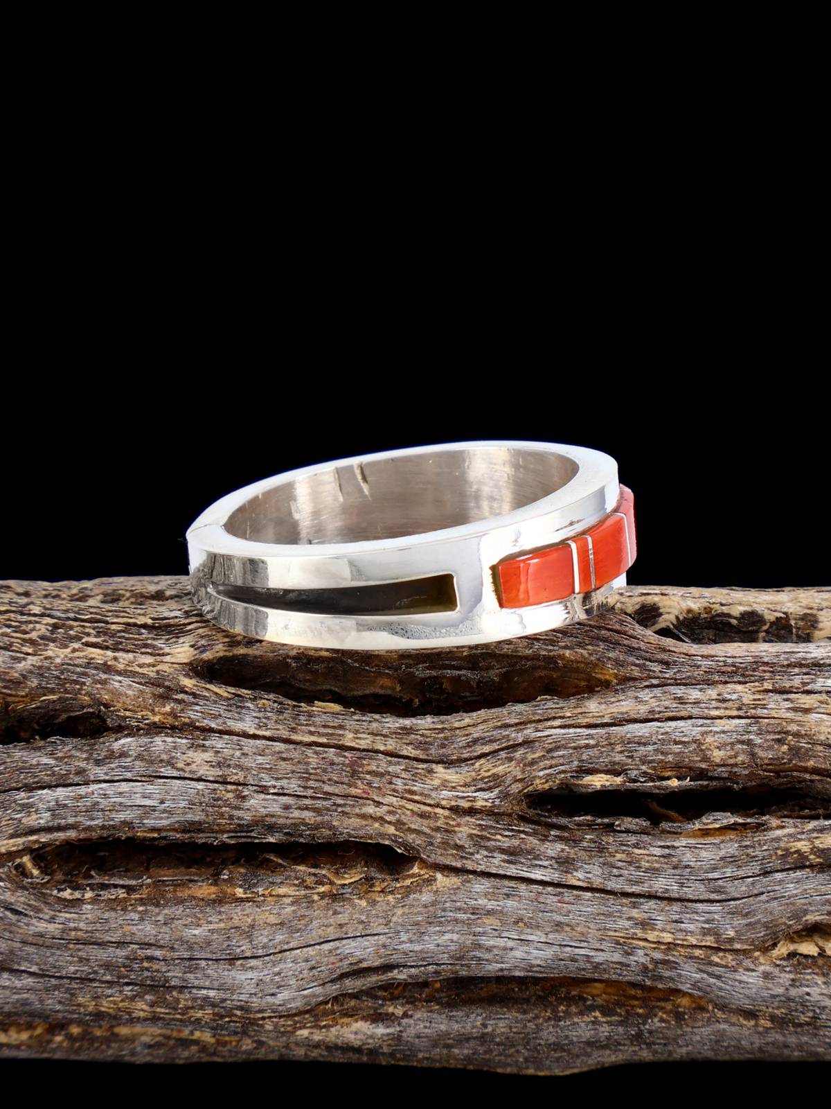 Navajo Coral Inlay Ring, Multiple Sizes - PuebloDirect.com