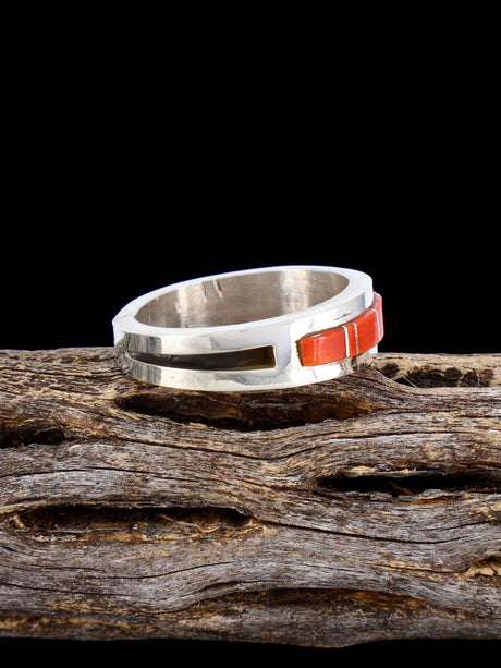 Navajo Coral Inlay Ring, Multiple Sizes - PuebloDirect.com
