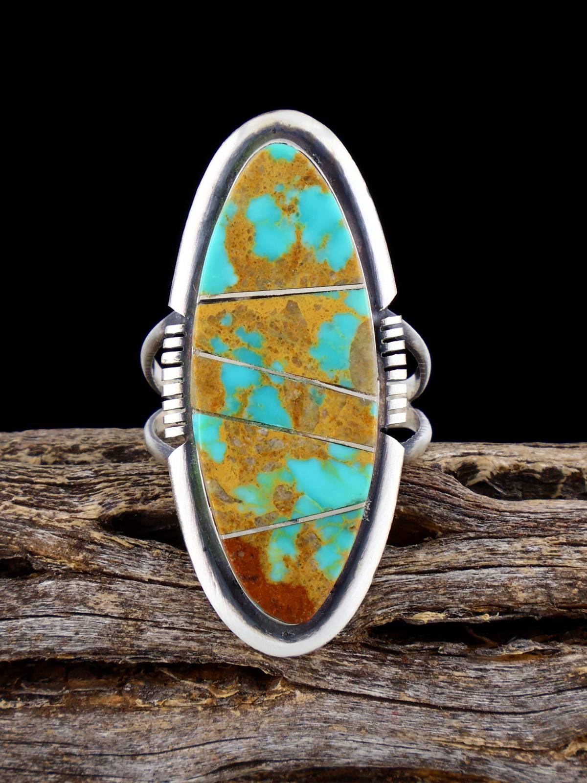 Navajo Turquoise Inlay Ring, Size 8 - PuebloDirect.com