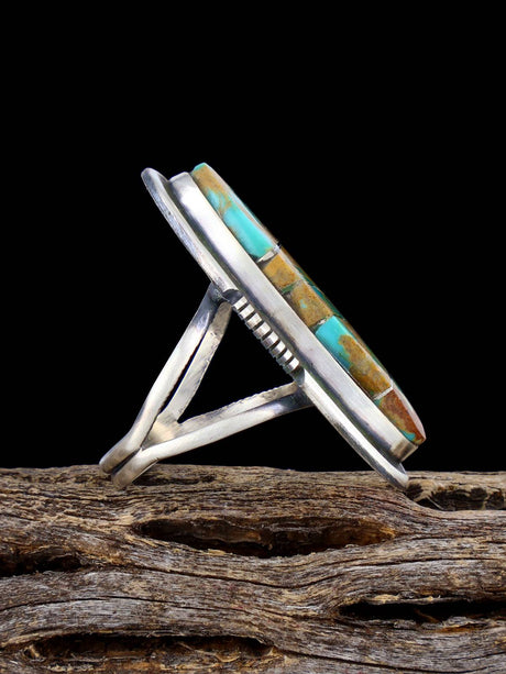 Navajo Turquoise Inlay Ring, Size 8 - PuebloDirect.com