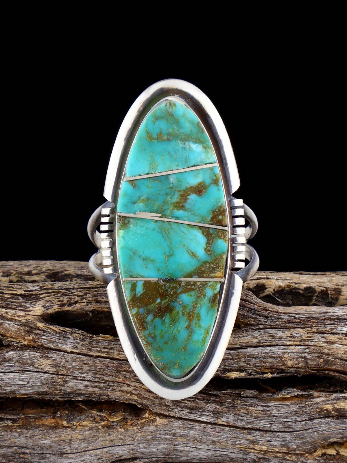 Navajo Turquoise Inlay Ring, Size 8 - PuebloDirect.com