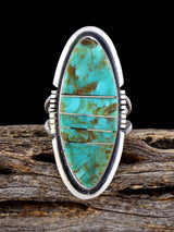 Navajo Turquoise Inlay Ring, Size 7 - PuebloDirect.com
