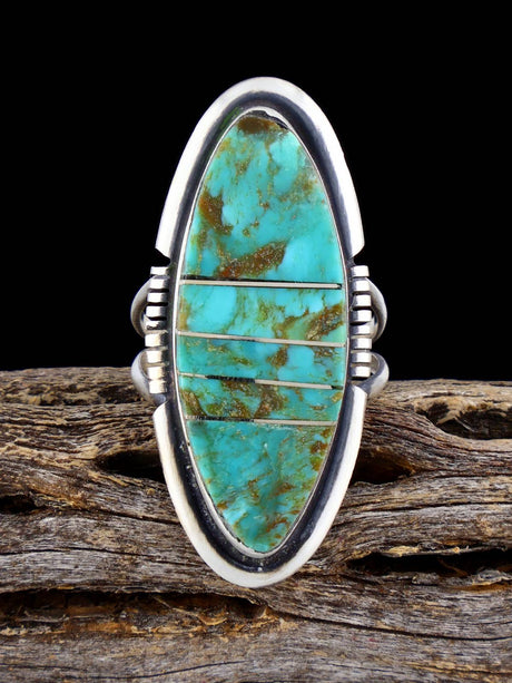 Navajo Turquoise Inlay Ring, Size 7 - PuebloDirect.com