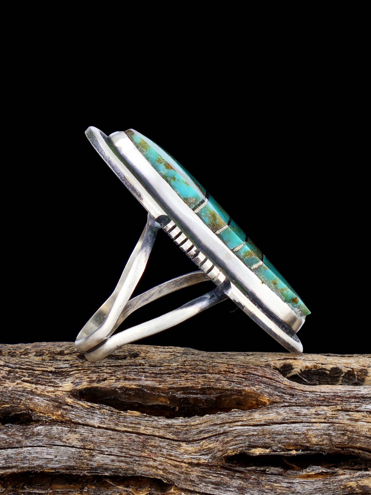 Navajo Turquoise Inlay Ring, Size 7 - PuebloDirect.com