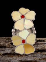 Vintage Sterling Silver Flower Zuni Inlay Ring, Size 6 - PuebloDirect.com