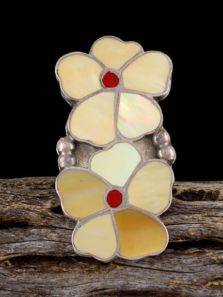 Vintage Sterling Silver Flower Zuni Inlay Ring, Size 6 - PuebloDirect.com