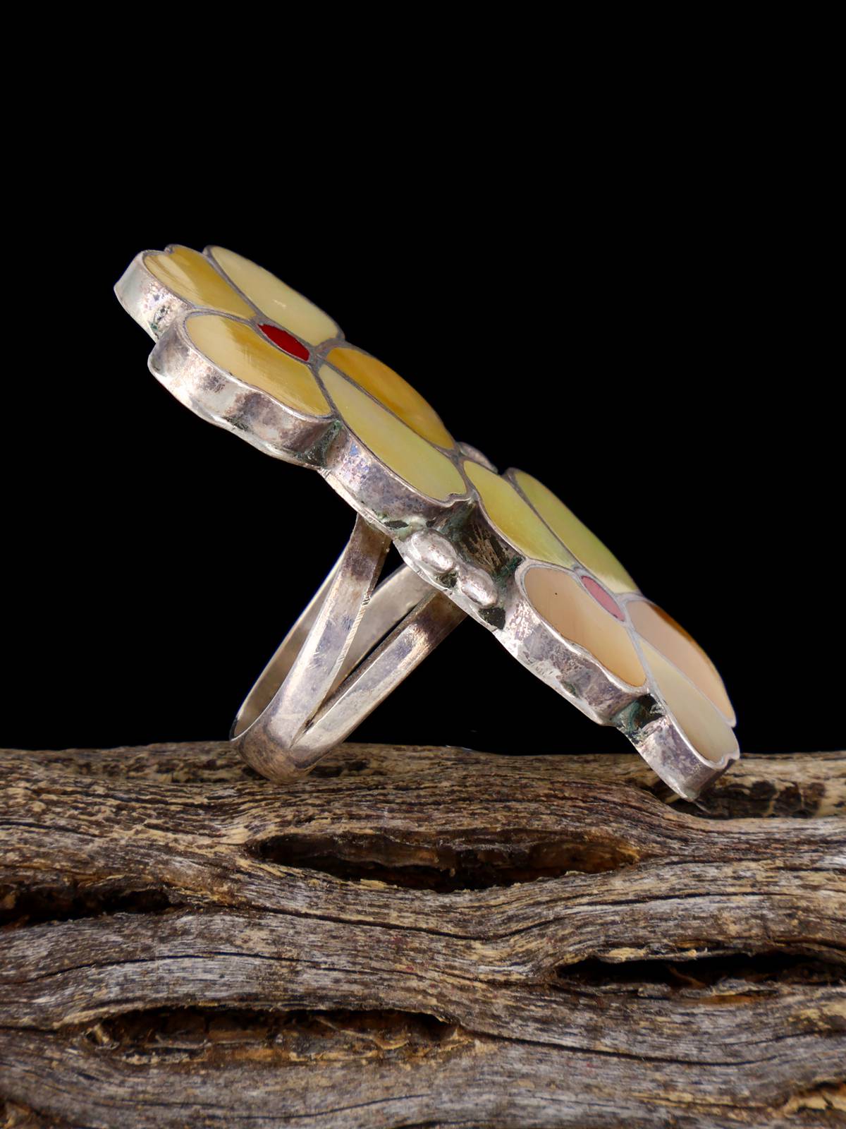 Vintage Sterling Silver Flower Zuni Inlay Ring, Size 6