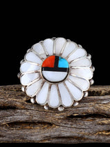 Old Estate Sterling Silver Sunface Zuni Inlay Ring, Size 6 - PuebloDirect.com