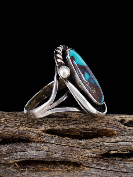Vintage Native American Sterling Silver Bisbee Turquoise Ring, Size 8 - PuebloDirect.com