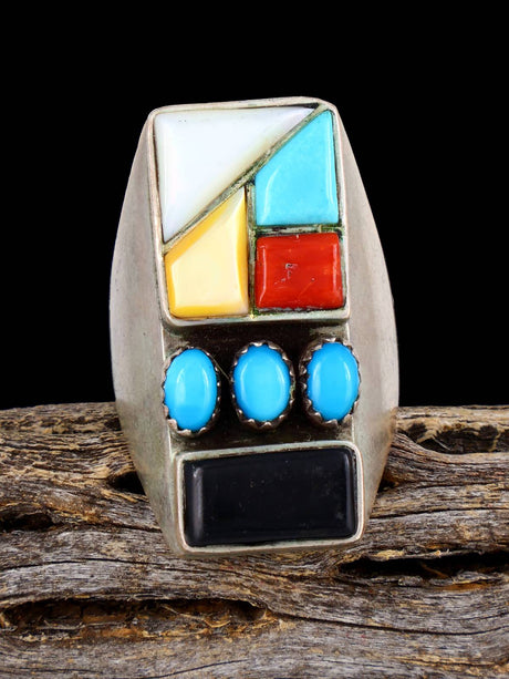 Old Sterling Silver Multistone Inlay Ring, Size 10.5 - PuebloDirect.com
