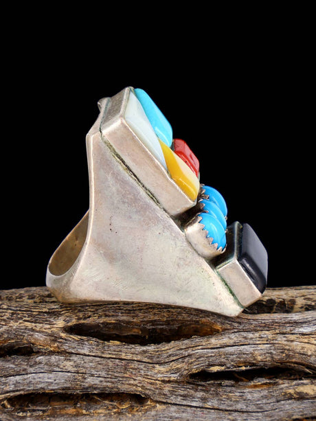 Old Sterling Silver Multistone Inlay Ring, Size 10.5 - PuebloDirect.com