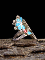 Vintage Native Sterling Silver Multistone Zuni Inlay Hummingbird Ring, Size 6 3/4 - PuebloDirect.com