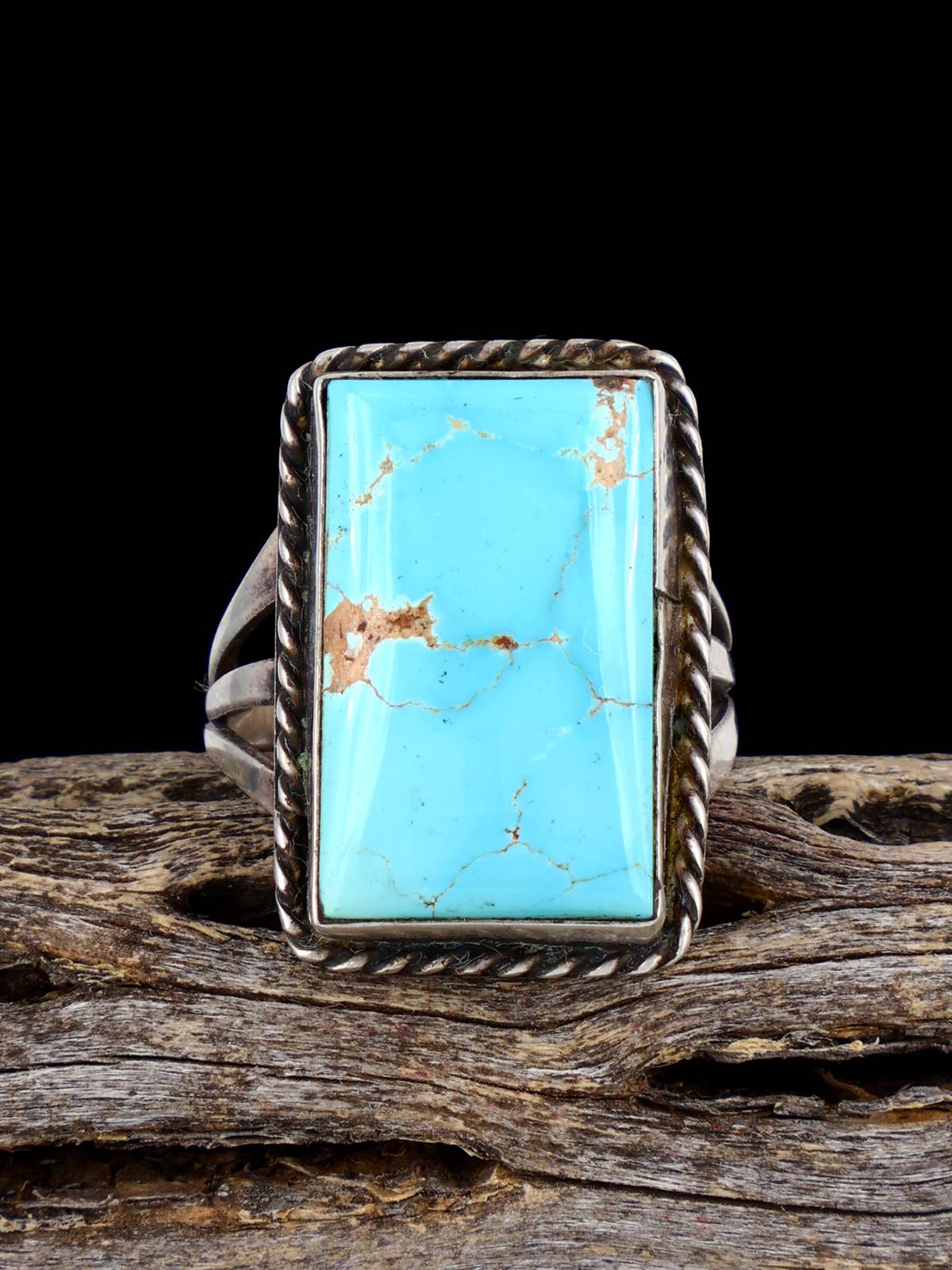 Estate Native American Sterling Silver Natural Turquoise Ring, Size 7 - PuebloDirect.com