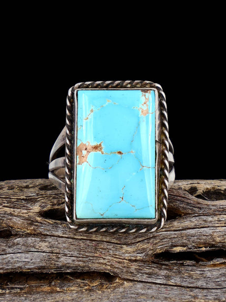 Estate Native American Sterling Silver Natural Turquoise Ring, Size 7 - PuebloDirect.com