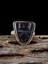 Estate Sterling Silver Carved Jet Ring, Size 6 1/4
