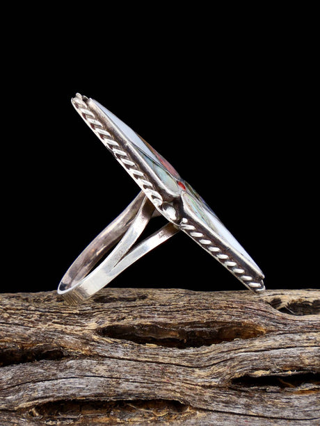 Vintage Native Sterling Silver Multistone Zuni Inlay Ring, Size 8 - PuebloDirect.com
