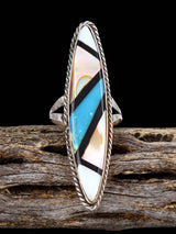 Vintage Native Sterling Silver Multistone Inlay Ring, Size 6 - PuebloDirect.com