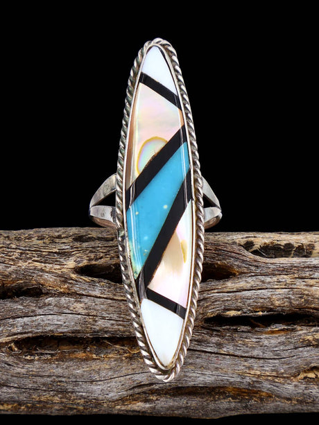 Vintage Native Sterling Silver Multistone Inlay Ring, Size 6 - PuebloDirect.com