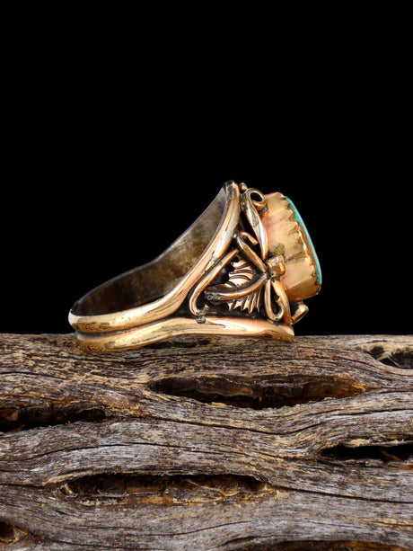 Vintage Southwestern Turquoise and Cubic Zirconia Gold Plated Sterling Silver Ring, Size 9