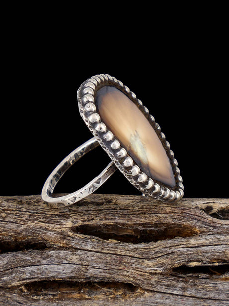 Vintage Sterling Silver Petrified Wood Ring, Size 6