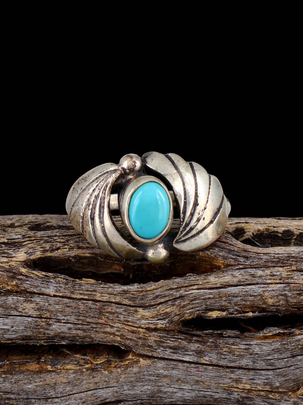 Estate Native Sterling Silver Turquoise Ring, Size 5 - PuebloDirect.com