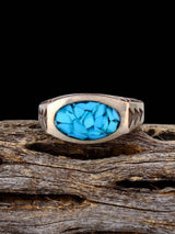 Estate Native Turquoise Chip Inlay Sterling Silver Ring, Size 8 1/4 - PuebloDirect.com