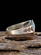 Estate Native Turquoise Chip Inlay Sterling Silver Ring, Size 8 1/4 - PuebloDirect.com