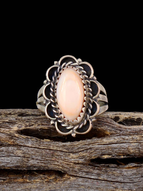 Vintage Native Pink Shell Sterling Silver Ring, Size 6 - PuebloDirect.com