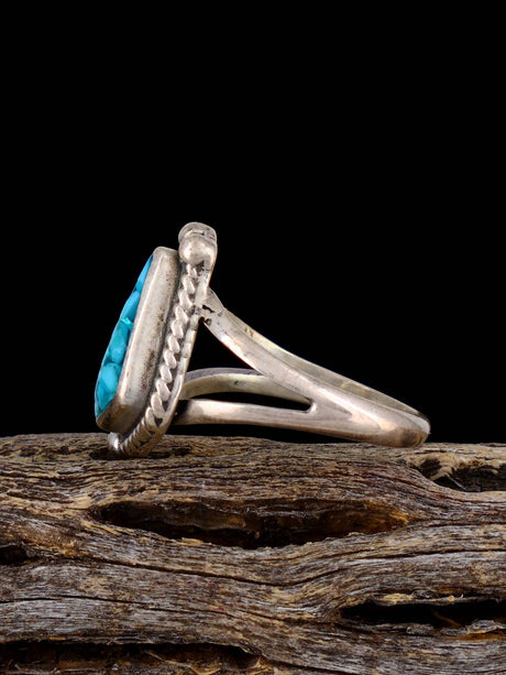 Estate Native Sterling Silver Turquoise Chip Inlay Ring, Size 6 3/4 - PuebloDirect.com