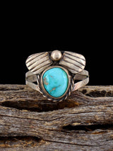 Vintage Native Turquoise Sterling Silver Ring, Size 7 1/4 - PuebloDirect.com