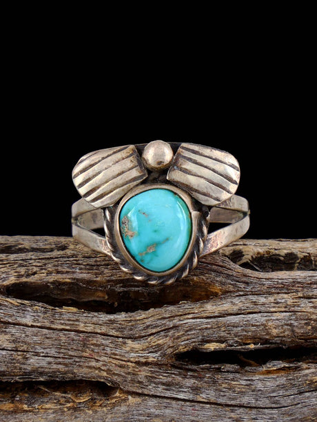 Vintage Native Turquoise Sterling Silver Ring, Size 7 1/4 - PuebloDirect.com